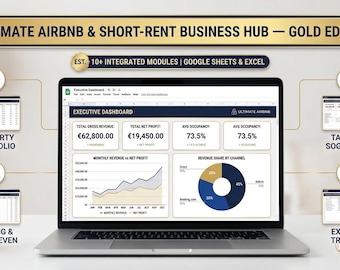 Plataforma definitiva para negocios de Airbnb | Edición Oro: gestión integral de propiedades, retorno de la inversión, limpieza y seguimiento de impuestos | Excel y Google Sheets (ITA + ENG)