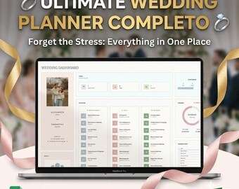 Planificador de bodas definitivo | Hoja de cálculo automatizada en Excel y Google Sheets para el seguimiento del presupuesto, la distribución de las mesas, la lista de invitados y la confirmación de asistencia | Planificador digital