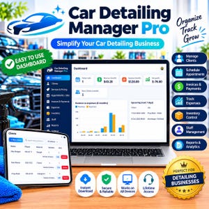 Gestor de negocios de detallado de automóviles, CRM para detalladores de automóviles, seguimiento de reservas, planificador de negocios HTML sin conexión