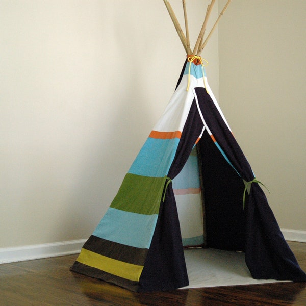 Eco-friendly Children's Play Teepee, Play Tent, Navy & Stripes