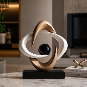 Escultura abstracta de resina | Estatua moderna dorada y blanca | Decoración contemporánea para el hogar | Adorno de arte geométrico | Decoración de mesa de lujo