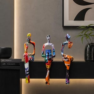 Set of 3 Abstract Figurines – The Thinker, The Dreamer andThe Reader, Colorful Modern Art Statues, Contemporary Home Decor