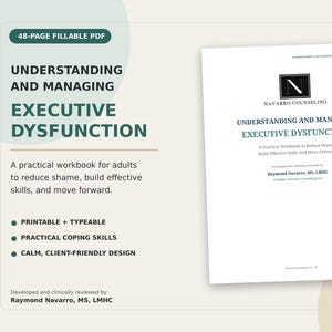 Executive Dysfunction Workbook for Adults | Fillable PDF Guide with Practical Coping Skills