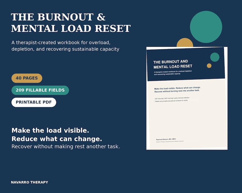 Burnout Recovery Workbook, Mental Load Reset, Fillable PDF for Overwhelm, Self Care Planner, Therapist-Created Tool image 1