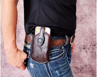 Western Style Leather Holster for iPhone 15 Pro Max - Google Pixel, Samsung Galaxy Phone Case - Made in the USA
