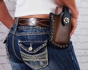 Leather Phone Holster with Sunburst and Texas Star, iPhone Phone Case, Google Pixel 8 Samsung Galaxy Phone Case iPhone 15