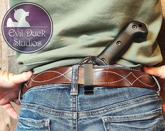Horizontal Knife Sheath, CCW ka-bar BK2 Behind Back Carry, Made In USA, Personalized Custom Bushcraft magnetic IWB Becker bk2 knife sheath