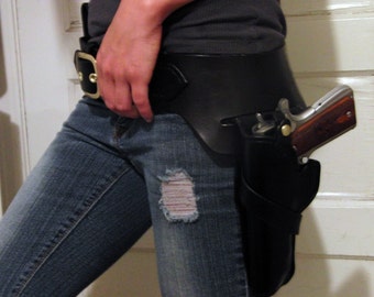 Left or Right Hand GunFighter Belt with double mag pouch Gun fighter Rig Gunslinger Belt Western Style Holster