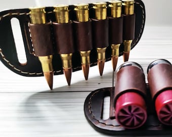 Patronhållare för 4 och 6 skott, patronbälteshållare, ammunitionsöglor, kaliber 12, kaliber 20, kaliber 45-70, kaliber 30-30, kaliber 308, kaliber 44, kaliber 357, handtillverkad i USA