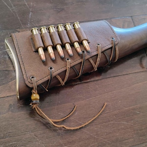 Rustikale Leder Buttstock Cover m Patronenhalter passend für Winchester Marlin Henry Lever Action 30-30 308 44 mag 357, handgefertigt in den USA