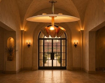 Modern Brass Flush Mount Chandelier | Mid Century Ceiling Light | Wabi Sabi Pendant Lamp | Luxury Entryway & Dining Room Lighting