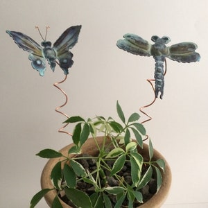 Copper Butterfly/Copper Dragonfly/Potted Plant Stakes/Houseplant Decor/Garden Art/Houseplant Art/Garden Decor/Yard Art/Patio Decor/Porch Art