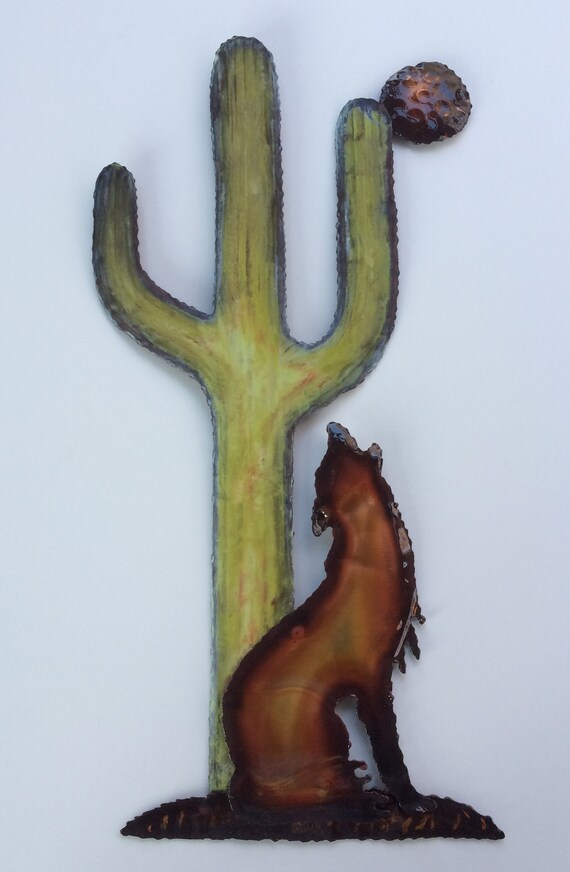 Copper Cactus Coyote Metal Wall Decor Southwest Etsy