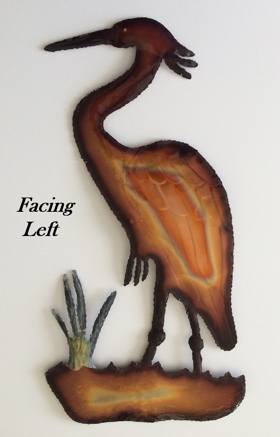 Copper Heron Metal Wall Art Hand Tooled Sculpture
