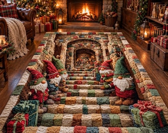 3D Christmas Gnome Rug, Magical Stone Stairs Illusion Area Rug, Festive Holiday Decor, Whimsical Entryway Mat, Cozy Winter Room Decor