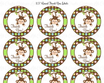 Baby Shower Printable 2.5 inch Round Labels Favor Tags - Printable Baby Shower Party Decorations - Jungle Animals Monkey - N019