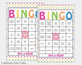 30 Owl Baby Shower Bingo Cards - 30 Prefilled Bingo Cards - Girl Baby Shower Game - Rainbow Polka Dots - Printable Download - B2009 Il_170x135
