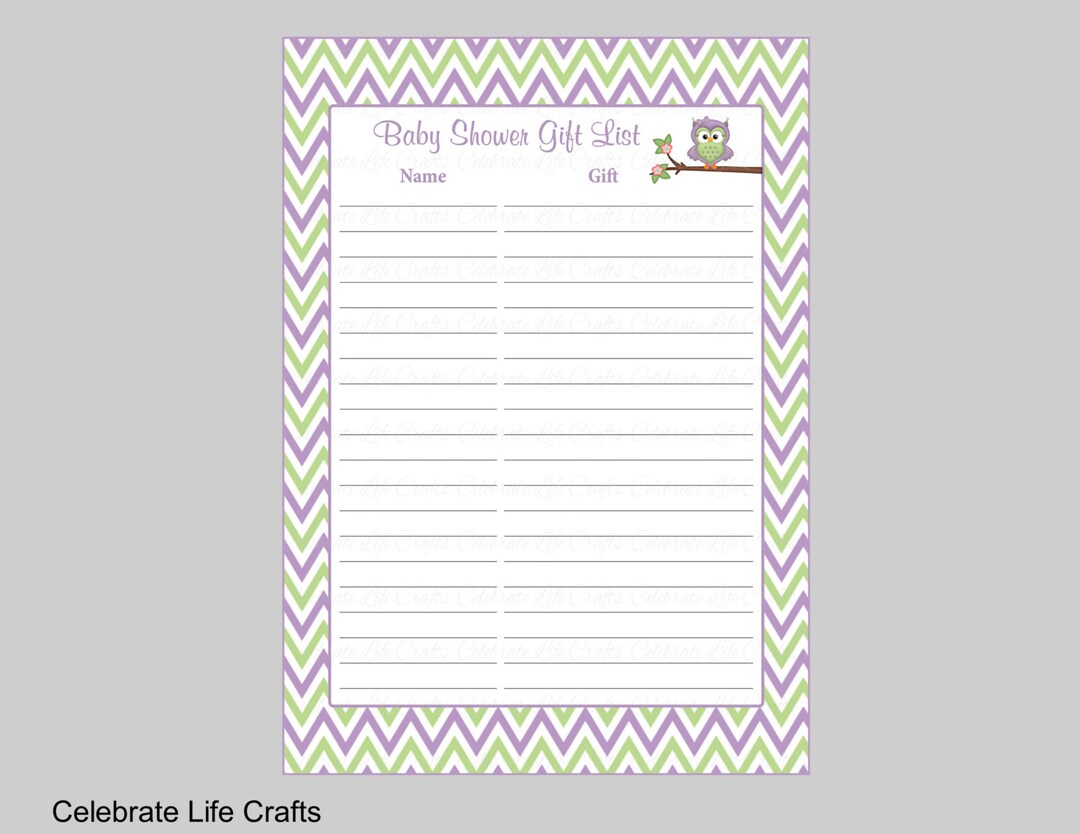 Owl Baby Shower Gift List Printable Baby Shower Gift Record Sheet for