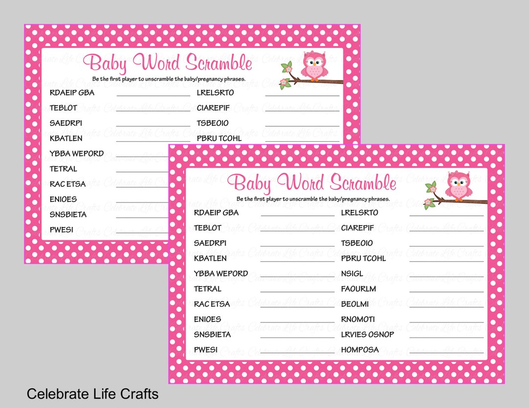 Baby Shower Word Scramble Game - Printable Baby Shower Games - Pink ...