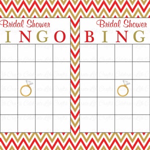 60 Bridal Bingo Cards Blank & 60 Prefilled Cards Printable Bridal Shower Game Download Bridal Shower Games Red Gold Bridal BR007 image 2