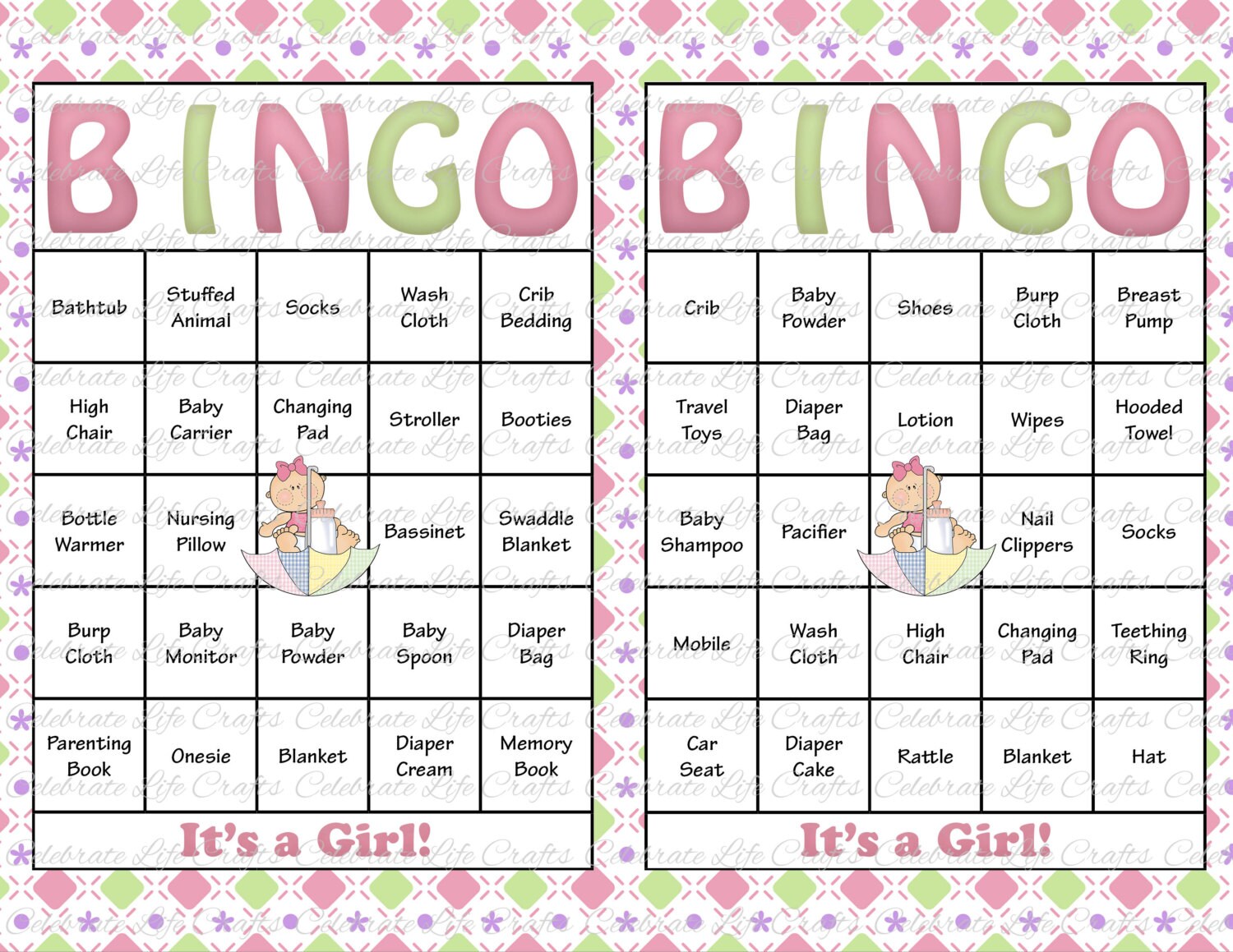 100 Baby Shower Bingo Cards Printable Party Baby Girl Etsy Singapore