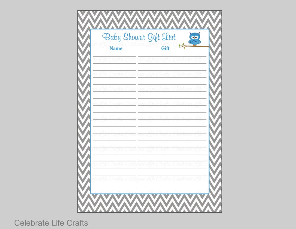Owl Baby Shower Gift List Printable Baby Shower Gift Record Sheet for