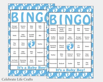 100 Baby Feet Baby Shower Bingo Cards - 100 Prefilled Bingo Card - Boy Baby Shower Game - Blue Baby Feet Printable Download - B17002