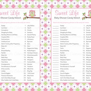Baby Shower Sweet Life Candy Bar Match Game Printable Baby Shower Games Owl Baby Shower Theme Pink Green Checkered Baby Girl B2010 image 2