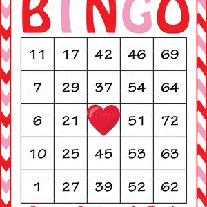 60 Valentines Bingo Cards Printable Valentine Bingo Cards Instant Download Valentine's Day Game for kids Pink Red Chevrons V1003 image 2