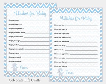 Elephant Baby Shower Wishes for Baby Cards - Printable Baby Shower Games - Blue Elephant Baby Shower Activity - Baby Boy PDF Download B3004