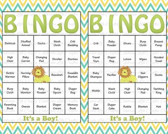 60 Baby Shower Bingo Cards - Printable Party Baby Boy - Instant Download - Blue Yellow Green Lion Baby Shower Gift Bingo B007