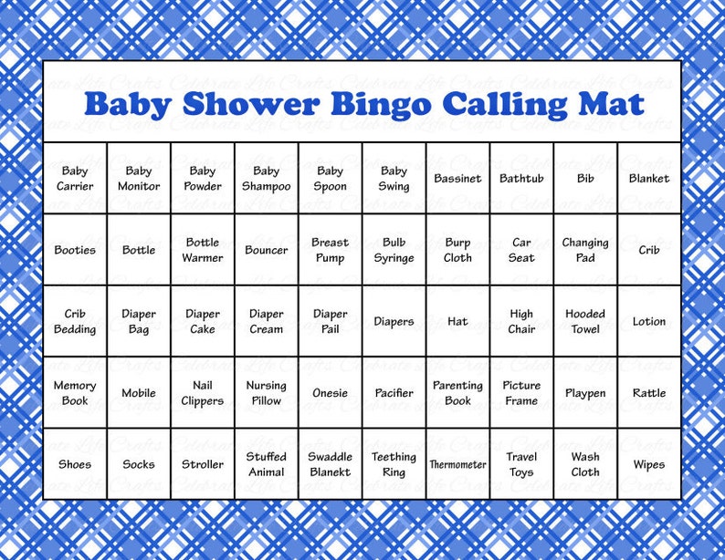 60 Baby Shower Bingo Cards Printable Party Baby Boy Instant Download Blue Plaid Baby Shower Gift Bingo B068 image 2