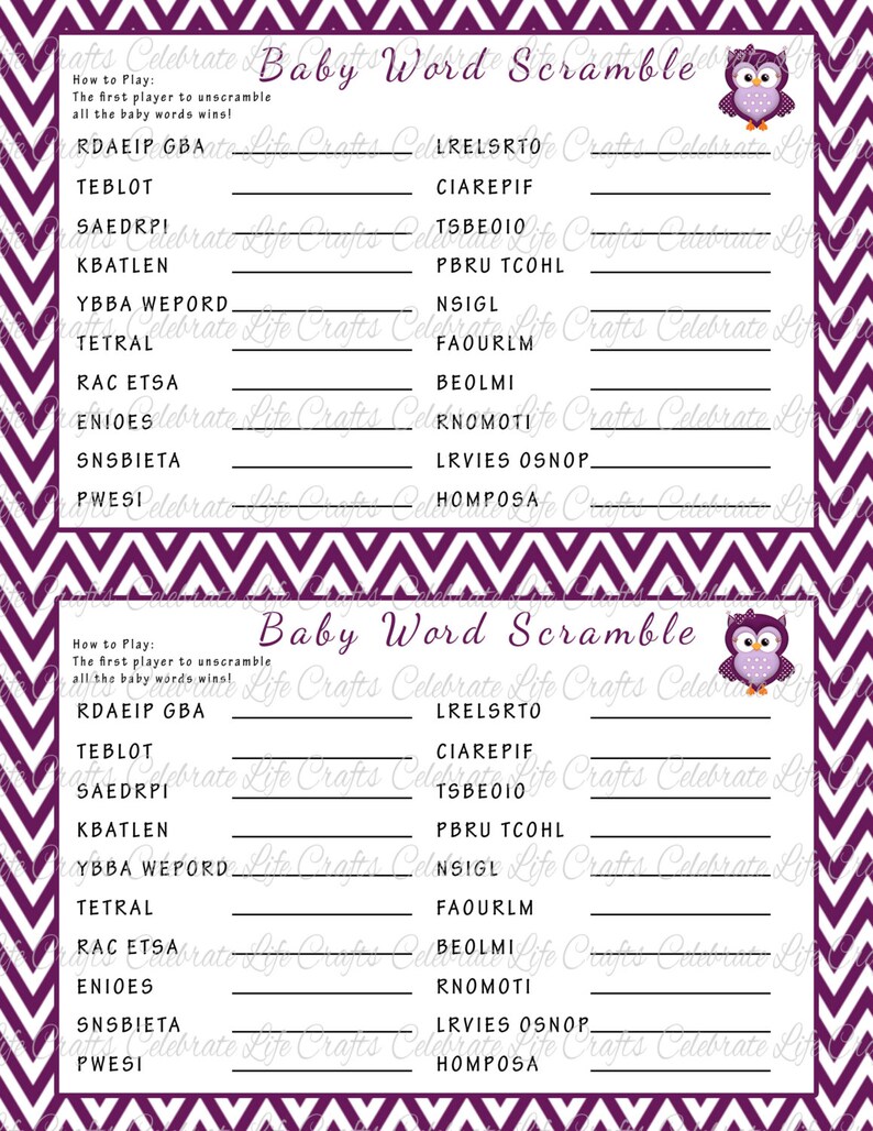 Kid Shower Term Scramble Activity - Printable Little one Shower Game titles - Plum Chevron Owl Boy or girl Woman - G024 - Solution Mystery Bundled photo about Free Printable Baby Shower Word Scramble named Boy or girl Shower Phrase Scramble Activity - Printable Kid Shower Video games - Plum Chevron Owl Child Lady - G024 - Resolution Mystery Provided