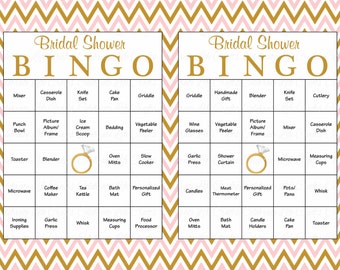 60 Bridal Bingo Cards - Blank & 60 Prefilled Cards - Printable Bridal Shower Game - Download Bridal Shower Games - Pink Gold Bridal BR006