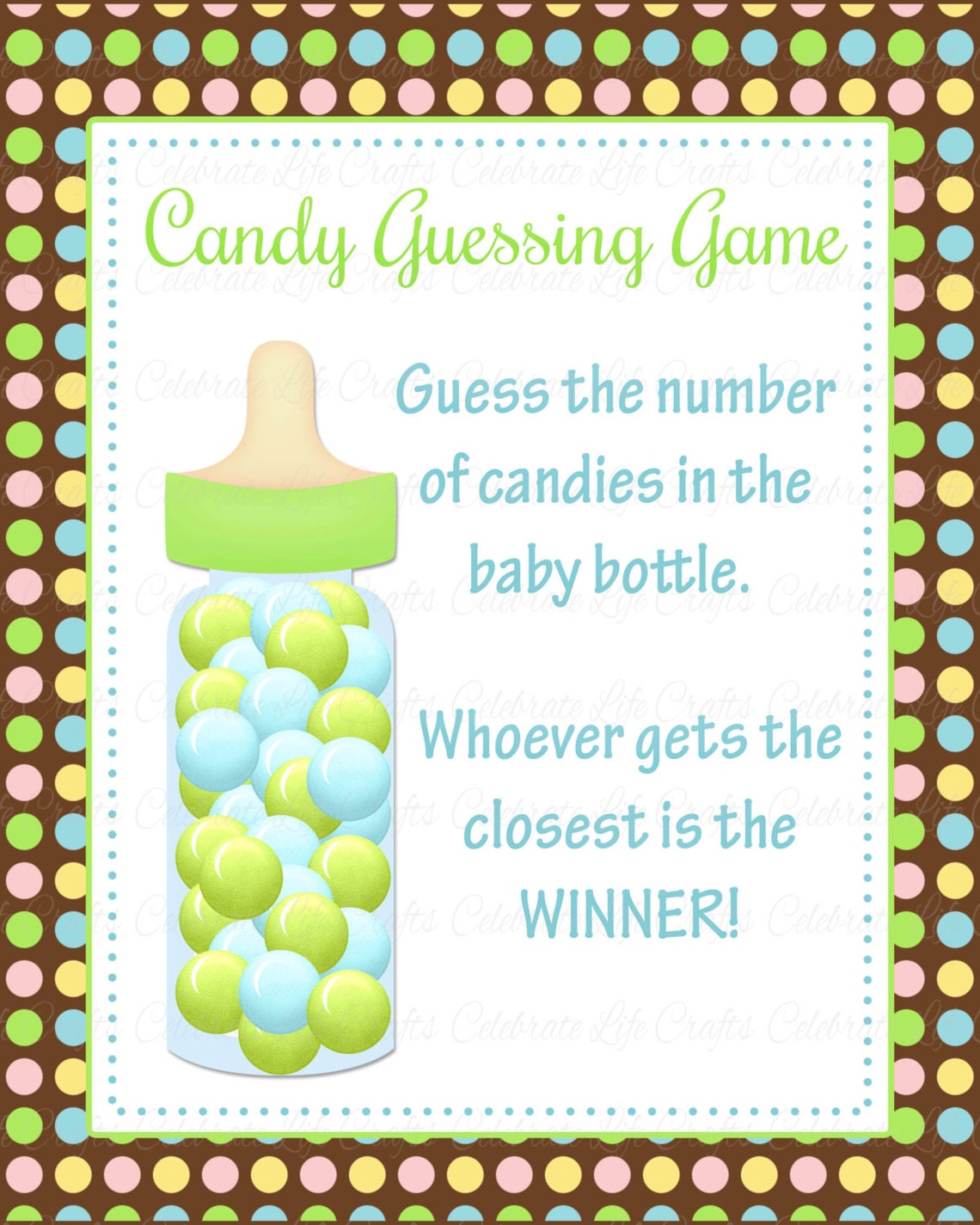 Baby Shower Printable Game Candy Bottle Guessing Game Sign | Etsy