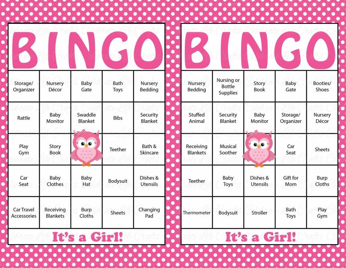 30 Owl Baby Shower Bingo Cards Printable Party Baby Girl Etsy