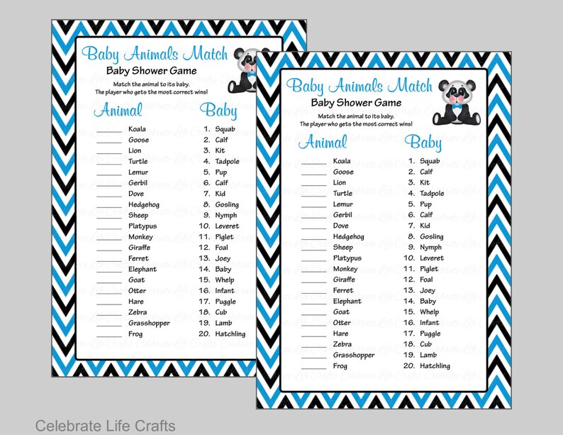 Baby Animals Match Game Printable Baby Shower Game Baby Boy Baby Shower ...