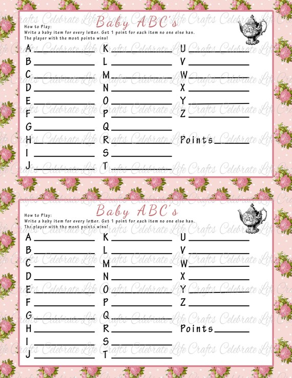 Baby Shower Baby ABC Game - Printable Baby Shower Games - Vintage Garden Tea Party Baby Girl - Princess Tiara G022 Il_570xn