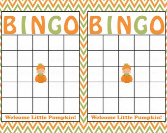 Blank Baby Shower Bingo Cards - Printable Download - Baby Boy or Girl -  Orange Little Pumpkin Baby Shower Theme, Fall Baby Shower B21001