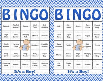 100 Baby Shower Bingo Cards - Printable Party Baby Boy - Instant Download - Blue Chevrons Baby Shower Gift Bingo B006