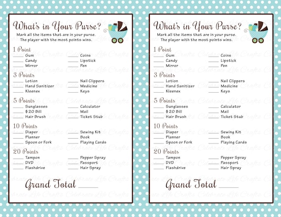 Boy or girl Shower Whats in just Your Purse Recreation - Printable Youngster photograph relating to What's in Your Purse Printable titled Child Shower Whats within just Your Purse Match - Printable Youngster