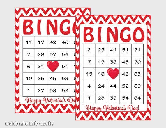 30 Valentines Bingo Cards Printable Valentine Bingo Cards Instant Download Valentine S Day Game For Kids Red Chevrons V1006 By Celebrate Life Crafts Catch My Party