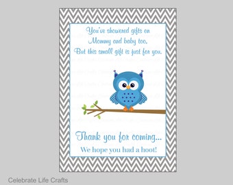 Owl Baby Shower Thank You Favor Sign - Printable Baby Shower Favor Table Sign - Owl Baby Shower Theme - Blue Gray Chevrons B2001