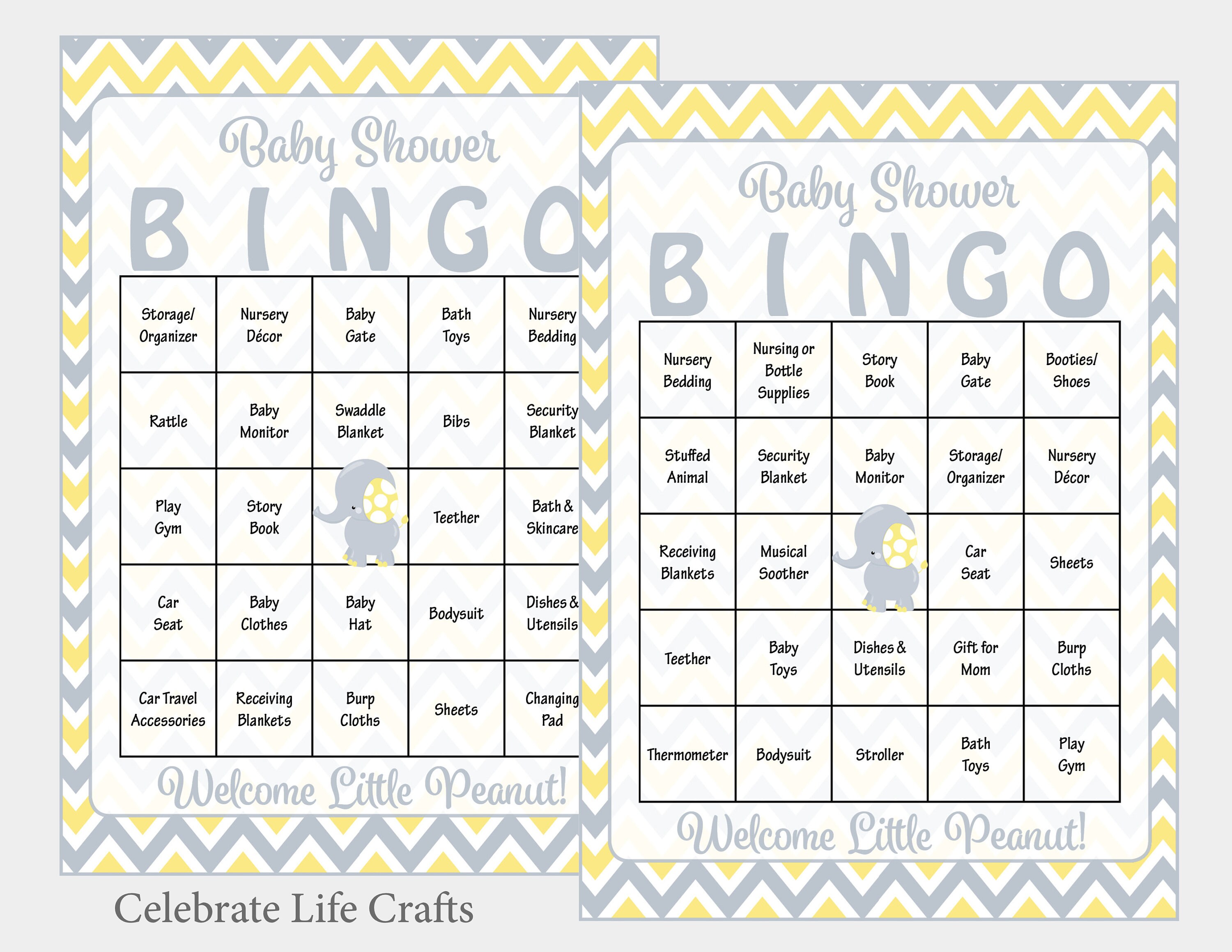 Bingo per Baby Shower con tenero elefantino, da stampare JPG -  Italia