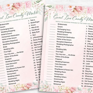 Bridal Shower Games | Sweet Love Candy Match Game | Blush Bridal Shower ...