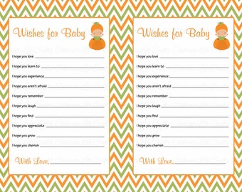 Wishes for Baby Shower Activity - Printable Little Pumpkin Baby Shower - Orange & Green Chevrons - B21001