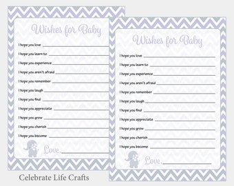 Elephant Baby Shower Wishes for Baby Cards - Printable Baby Shower Games - Purple Elephant Baby Shower Activity - PDF Download B3007