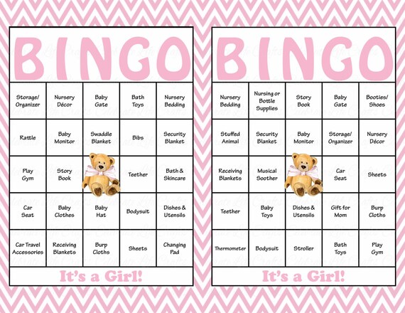 60 Teddy Bear Baby Shower Bingo Cards - 60 Unique Prefilled Bingo Cards - Girl Baby Shower Game - Baby Pink Teddy Bear Download - B32003 Il_570xn