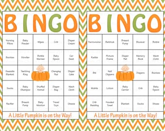 60 Baby Shower Bingo Cards - Printable Party Baby Boy or Girl - Instant Download - Little Pumpkin Theme Baby Shower Gift Bingo N016