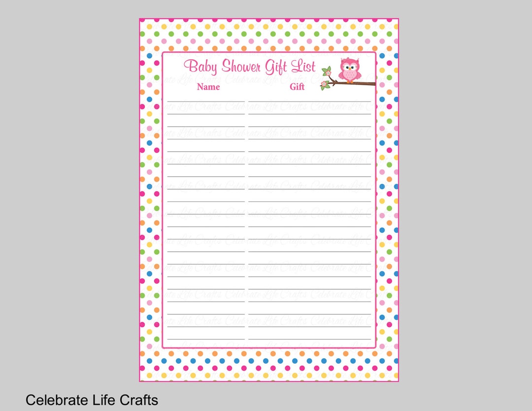 Owl Baby Shower Gift List Printable Baby Shower Gift Record Etsy